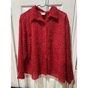 Valentine RED “JORDAN WOMAN”Beautiful Shiny Glittery Long Sleeve Button Blouse